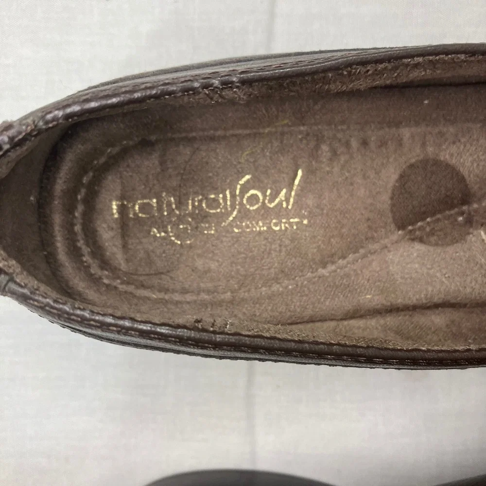 Natural Soul Carryon Womens 10M Brown Leather Slip On Loafers All-Thru Comfort